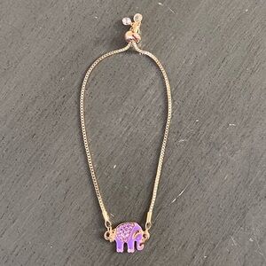 Elephant Purple Enamel 3/4" Charm Rhinestone Gold Adjustable Bracelet Stackable